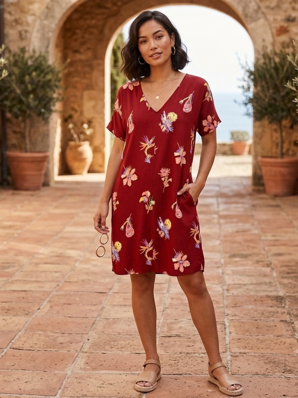 Madewell Fall Maroon Floral Dress Size XS Please see measurements ↙️